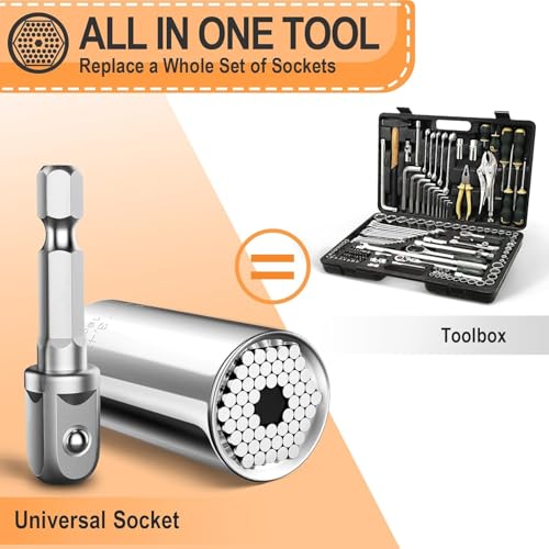 Universal Socket Wrench Adapter (7mm-19mm, 1/4"-3/4") Self Adjusting Multi-Size Tool with Power Drill Adapter