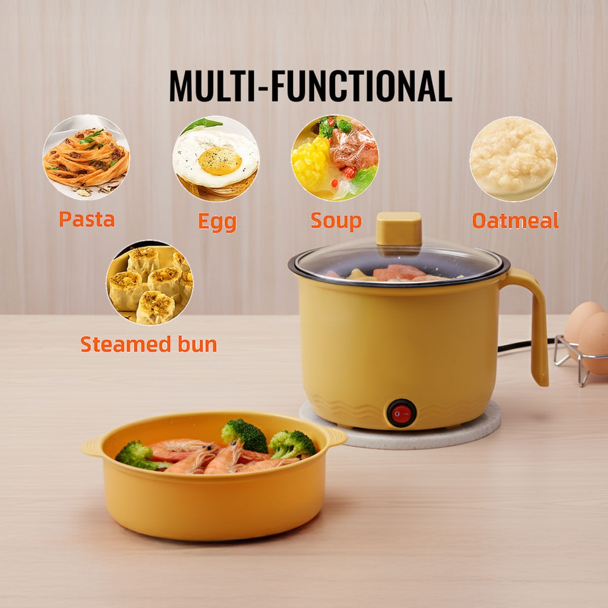 Multi-function Electric Hot Pot, Combines Steaming, Boiling, Frying, and Blanching, Anti-Dry Burn Non-Stick Inner Pot ⭐⭐⭐⭐⭐