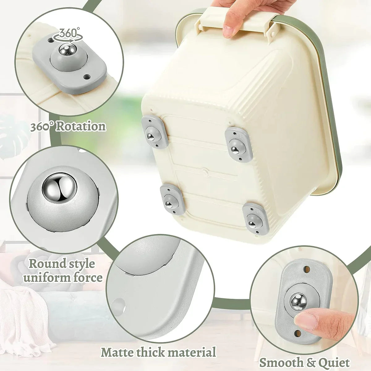 Self-Adhesive Rotating Mini Wheels for Storage Boxes & Bins