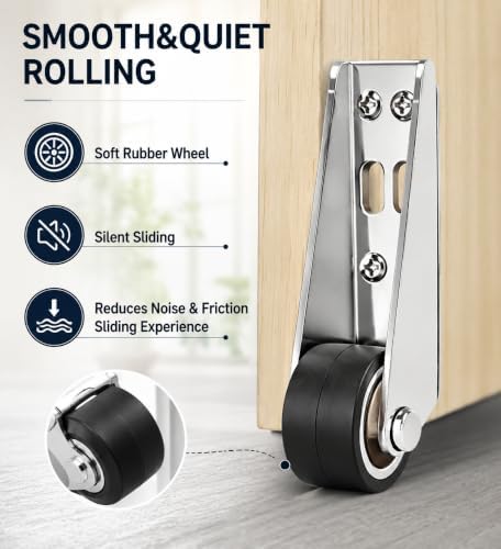 4 PCs Vertical Track Roller Wheel | Rubber Rolling Swivel Casters for Barn Sliding Door, Cabinet, Gate & Drawer