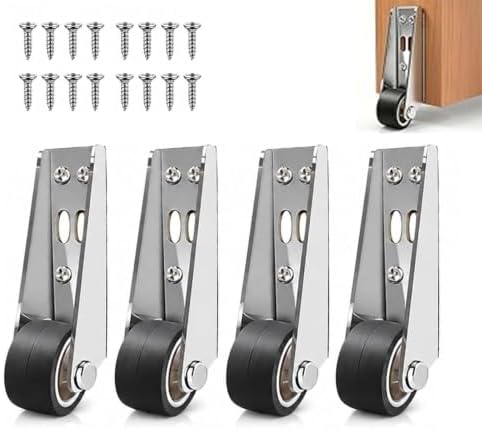 4 PCs Vertical Track Roller Wheel | Rubber Rolling Swivel Casters for Barn Sliding Door, Cabinet, Gate & Drawer