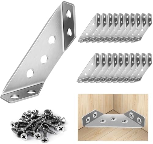 20PCS Universal Stainless Steel L Brackets for Wood,Hardware Metal Angle Bracket Corner Braces