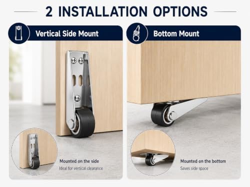 4 PCs Vertical Track Roller Wheel | Rubber Rolling Swivel Casters for Barn Sliding Door, Cabinet, Gate & Drawer