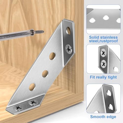 20PCS Universal Stainless Steel L Brackets for Wood,Hardware Metal Angle Bracket Corner Braces