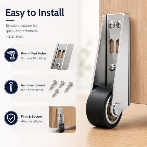 4 PCs Vertical Track Roller Wheel | Rubber Rolling Swivel Casters for Barn Sliding Door, Cabinet, Gate & Drawer