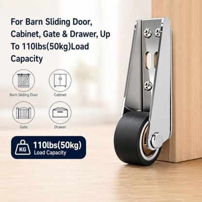 4 PCs Vertical Track Roller Wheel | Rubber Rolling Swivel Casters for Barn Sliding Door, Cabinet, Gate & Drawer