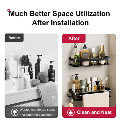 ✨ Luxury Bathroom Organizer Rack Pack of 2 with Free Soap Holder & Premium Hooks