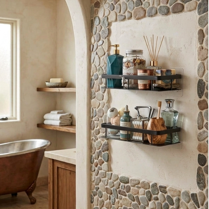 ✨ Luxury Bathroom Organizer Rack Pack of 2 with Free Soap Holder & Premium Hooks