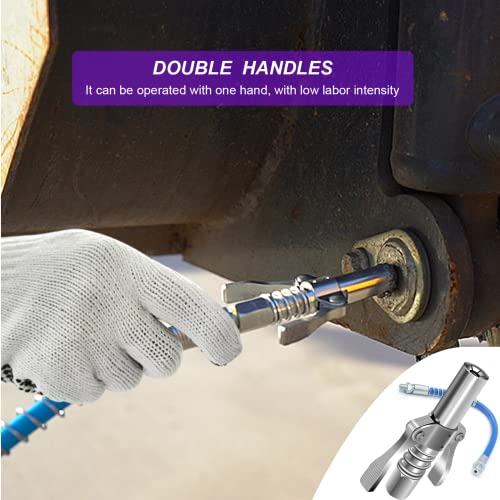 Grease Gun Coupler, Double Handles Quick Release Grease Nozzle Joint Fittings with 6 Thickened Jaws