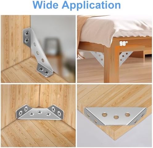 20PCS Universal Stainless Steel L Brackets for Wood,Hardware Metal Angle Bracket Corner Braces