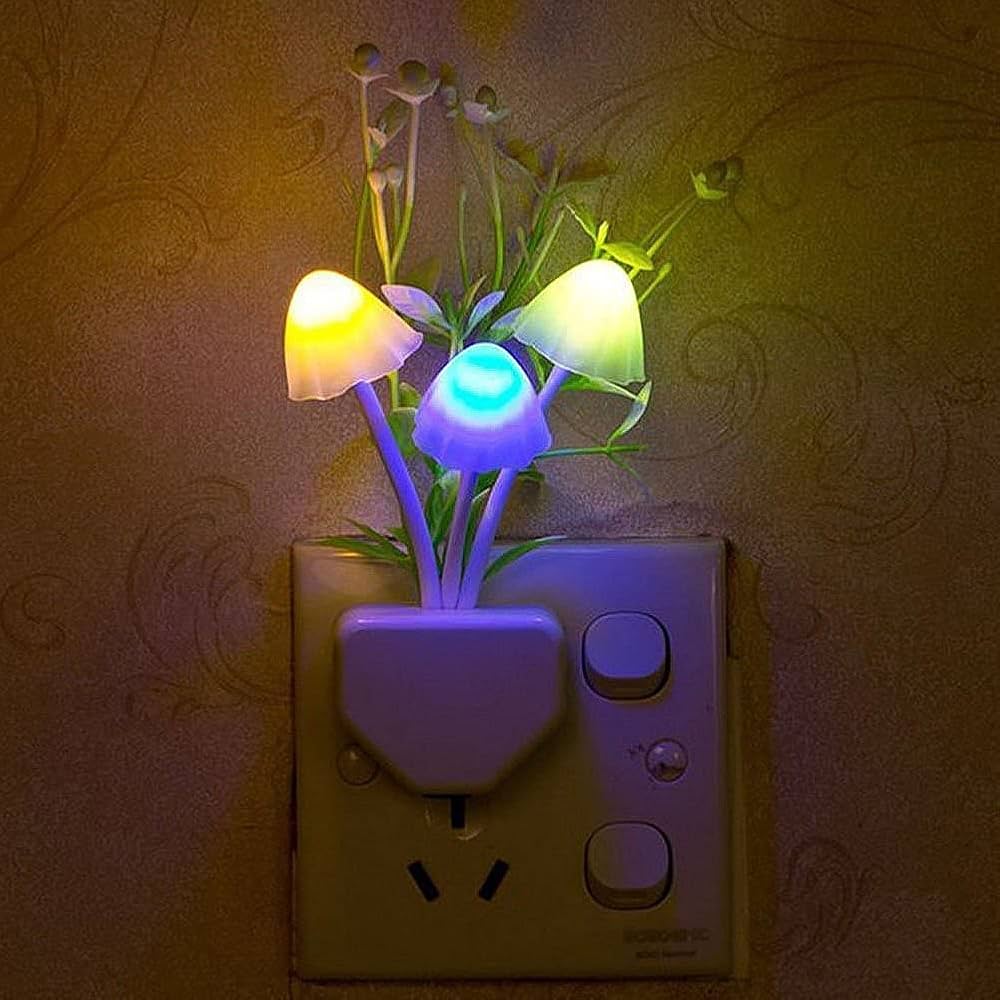 (Pack of 2) Cute Mushroom LED Night Light Dimming Sensor Wall Lamp For Home Decor