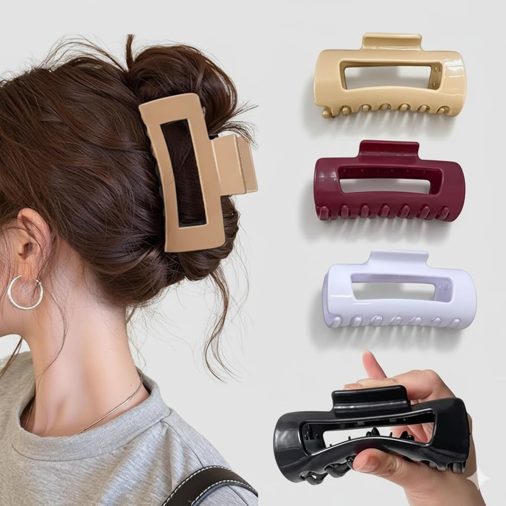 Matte Rectangle Claw Clip | Soft Silicone All-Day Hold | Set of 3 Colors | Women & Girl