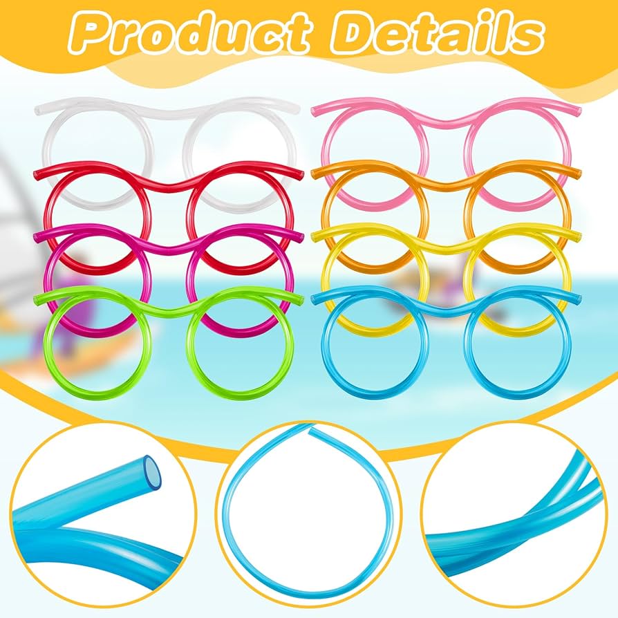 (Pack of 2) Crazy Funky Funny Soft Flexible Plastic Unique Drinking Straw Eye Glasses For Kids Used In Parties
