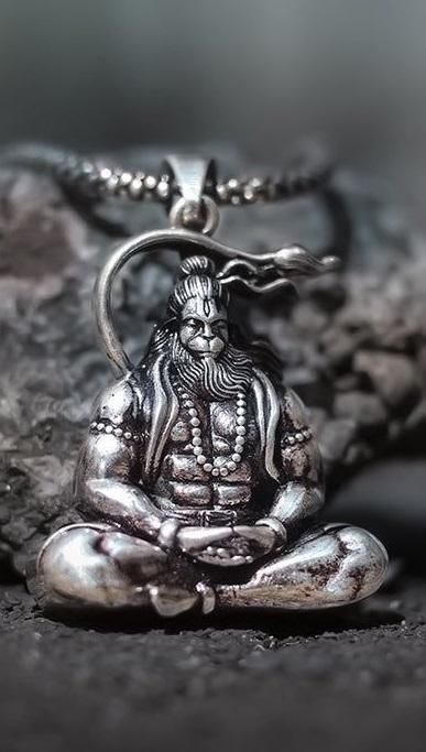Meditation Hanuman Ji Oxidised Silver Locket