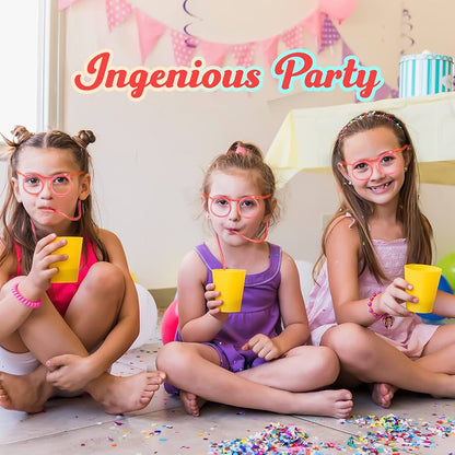 (Pack of 2) Crazy Funky Funny Soft Flexible Plastic Unique Drinking Straw Eye Glasses For Kids Used In Parties
