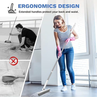 2-in-1 Bathroom Cleaning Brush with Wiper - Long Handle 120° Rotate Toilet Brush