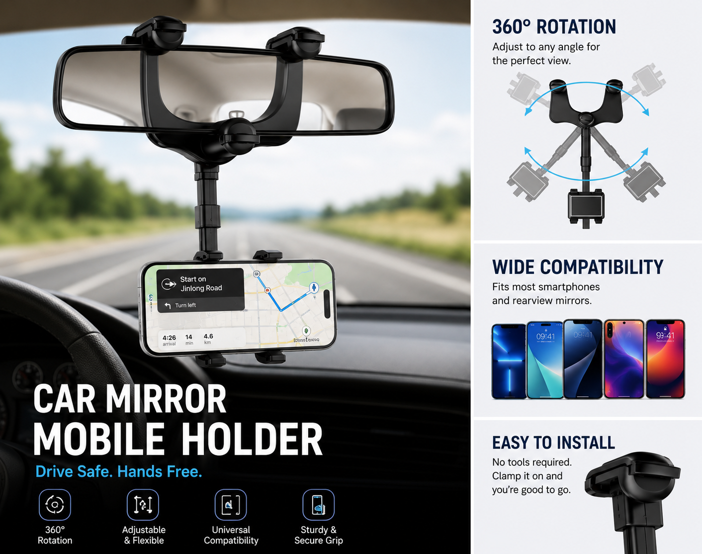 ✨Ultimate Pack - Car Mirror Mobile Holder With Free Car Cleaning Accessories 🚗