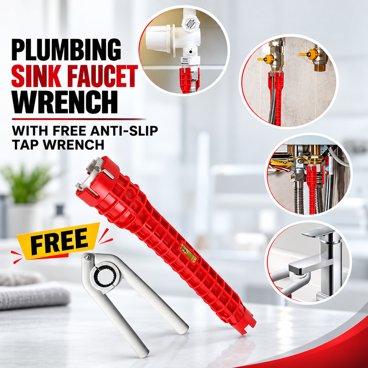 Plumbing Sink Faucet Wrench With Free Anti Slip Tap Wrench