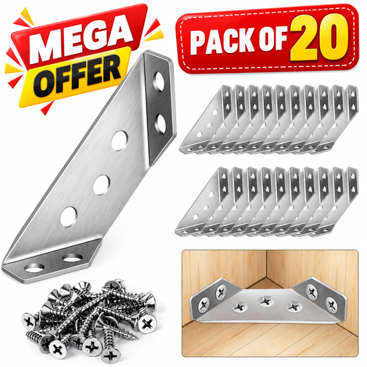 20PCS Universal Stainless Steel L Brackets for Wood,Hardware Metal Angle Bracket Corner Braces