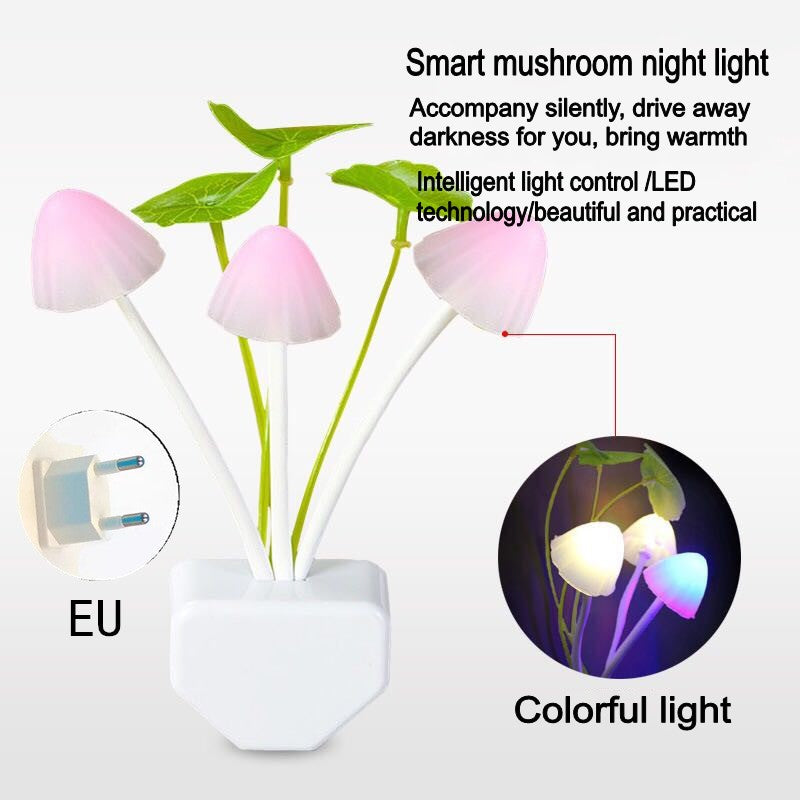 (Pack of 2) Cute Mushroom LED Night Light Dimming Sensor Wall Lamp For Home Decor