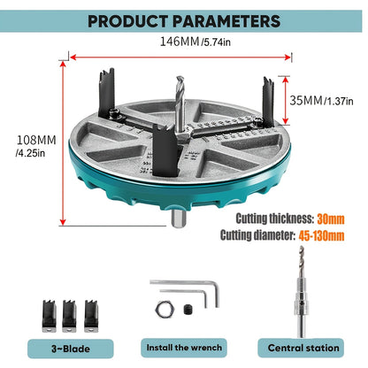 Adjustable Hole Saw 45-130mm for Woodworking, Hole Cutter for Electric Drill