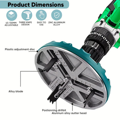 Adjustable Hole Saw 45-130mm for Woodworking, Hole Cutter for Electric Drill