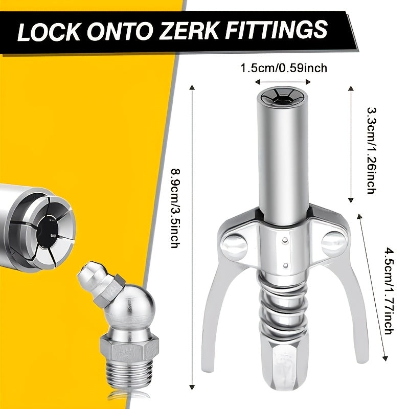 Grease Gun Coupler, Double Handles Quick Release Grease Nozzle Joint Fittings with 6 Thickened Jaws
