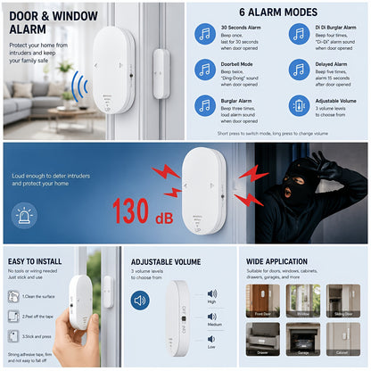 Smart Door Window Open Sensor Alarm & 130dB loud Siren