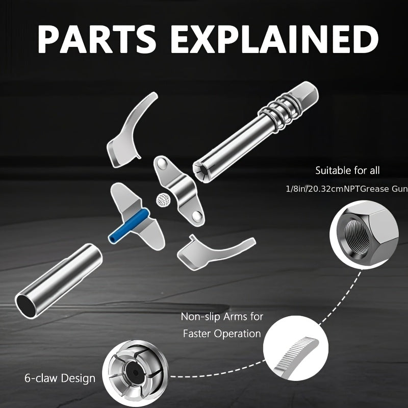 Grease Gun Coupler, Double Handles Quick Release Grease Nozzle Joint Fittings with 6 Thickened Jaws