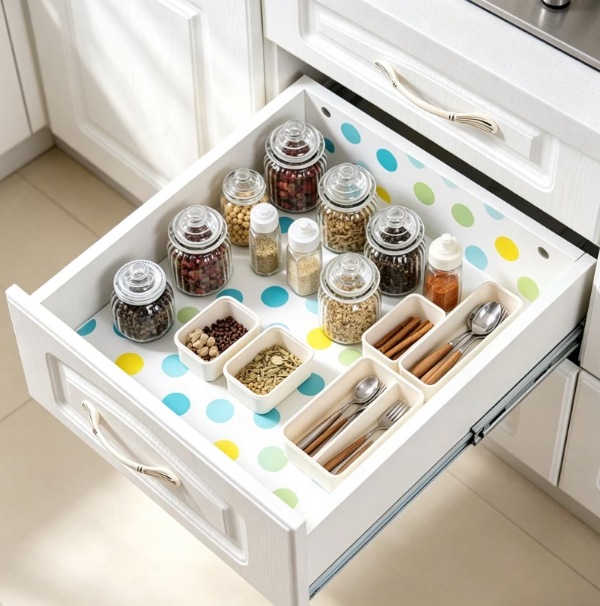 Multicolor Antibacterial Shelf & Drawer Liner Roll - Waterproof, Non-Slip Foam Mat for Cabinets and Wardrobes (30 x 300 cm)