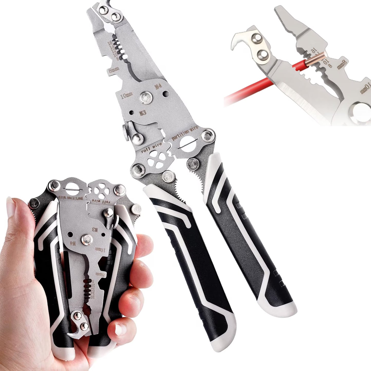 All In One Multi - Foldable Wire Stripping Pliers: High Carbon Steel Multifunction tool DIY and Craft