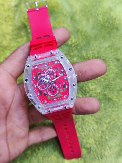 (Pack of 2) Positive Sports Wear Rectangle Shaped Clock Dial Analog Wristwatch For Kids and Men