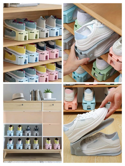 (Pack of 2) Foldable Double Layer Shoes Organizer Storage Rack for Closet Home and Outdoor Use