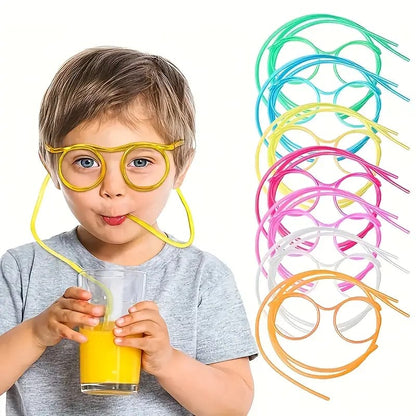 (Pack of 2) Crazy Funky Funny Soft Flexible Plastic Unique Drinking Straw Eye Glasses For Kids Used In Parties