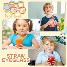 (Pack of 2) Crazy Funky Funny Soft Flexible Plastic Unique Drinking Straw Eye Glasses For Kids Used In Parties